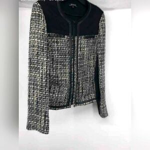 Renuar Womens Twill Black White Long Sleeve Pockets Full-Zip Jacket Coat Size 8